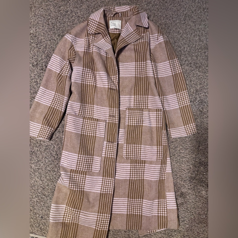 a new day Plaid Tan and light cream/pink Trench Coat